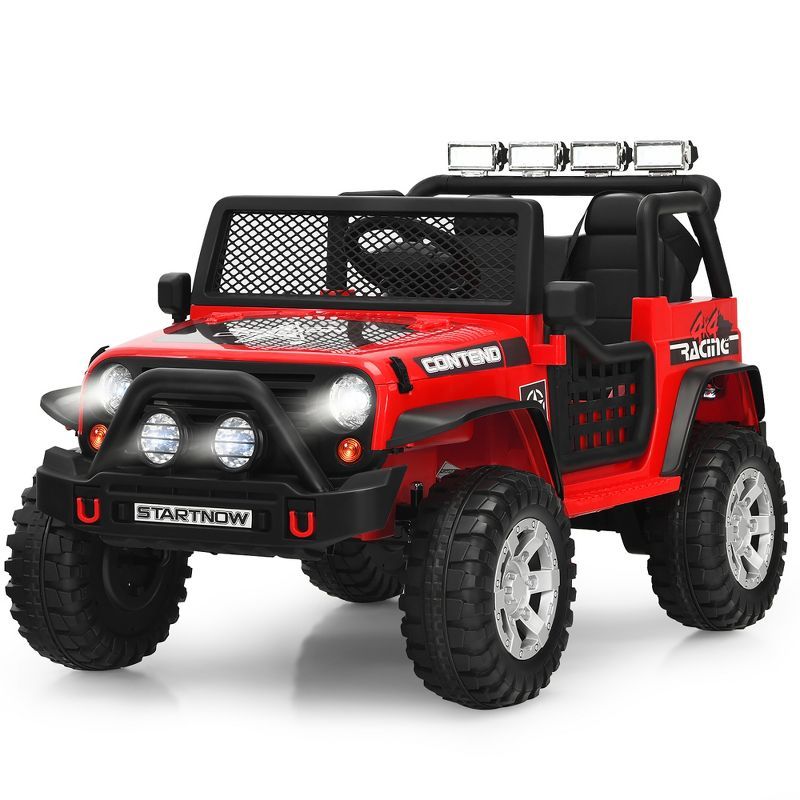 Red 12V Kids Ride-On Truck with Remote Control and LED Lights
