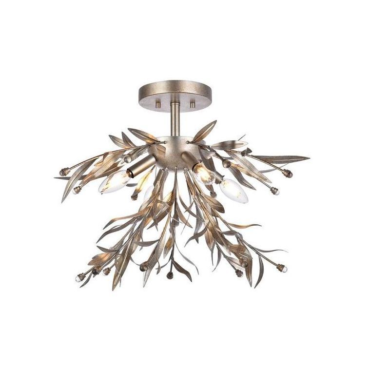 18.5 in Silver Leaf Crystal Flush Mount Light