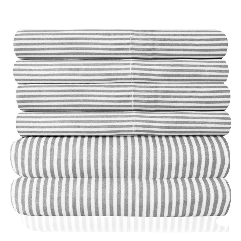 Twin Gray Classic Stripe 6-Piece Microfiber Sheet Set