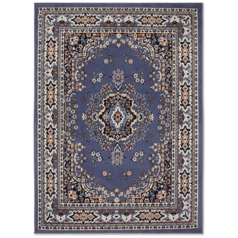 Country Blue and Brown Traditional Medallion Area Rug