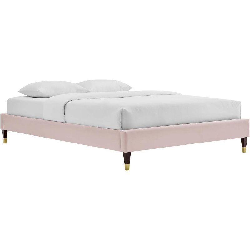 Harlow Glam Deco Pink Velvet King Platform Bed with Gold Accents