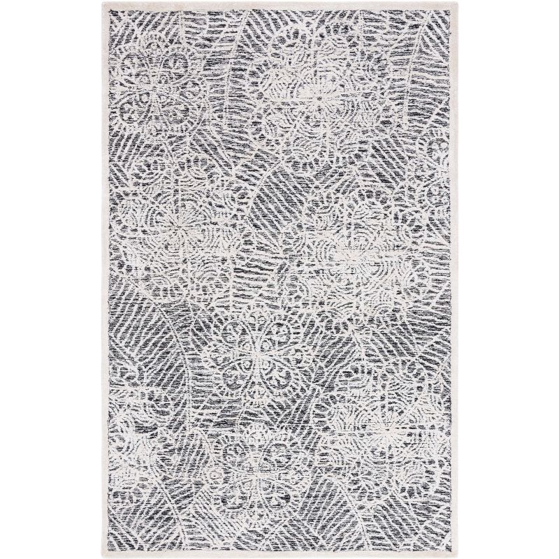 Black and Ivory Hand-Tufted Wool 4' x 6' Area Rug