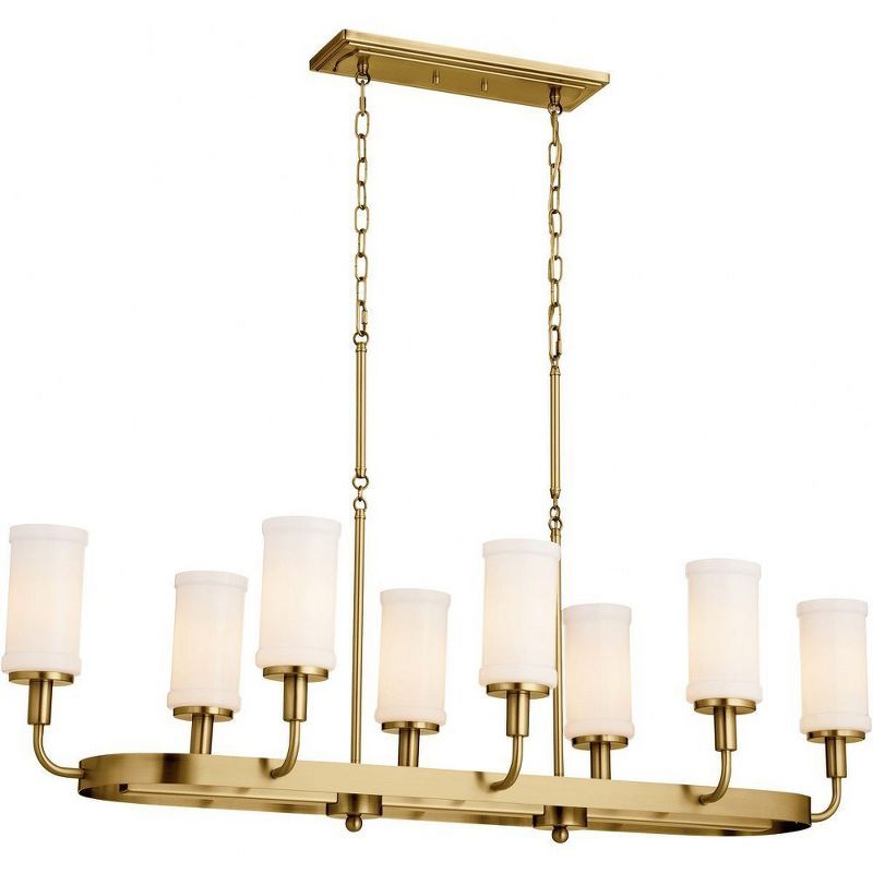 Vetivene Natural Brass 8-Light Linear Chandelier with Opal Glass Shades