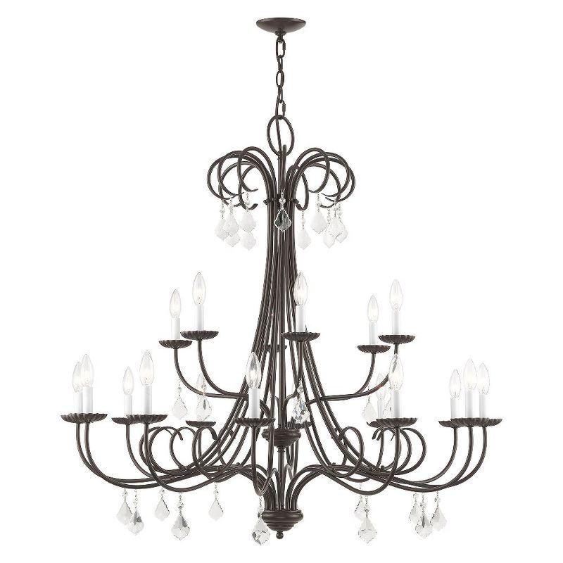 Daphne English Bronze 18-Light Chandelier with Teardrop Crystals