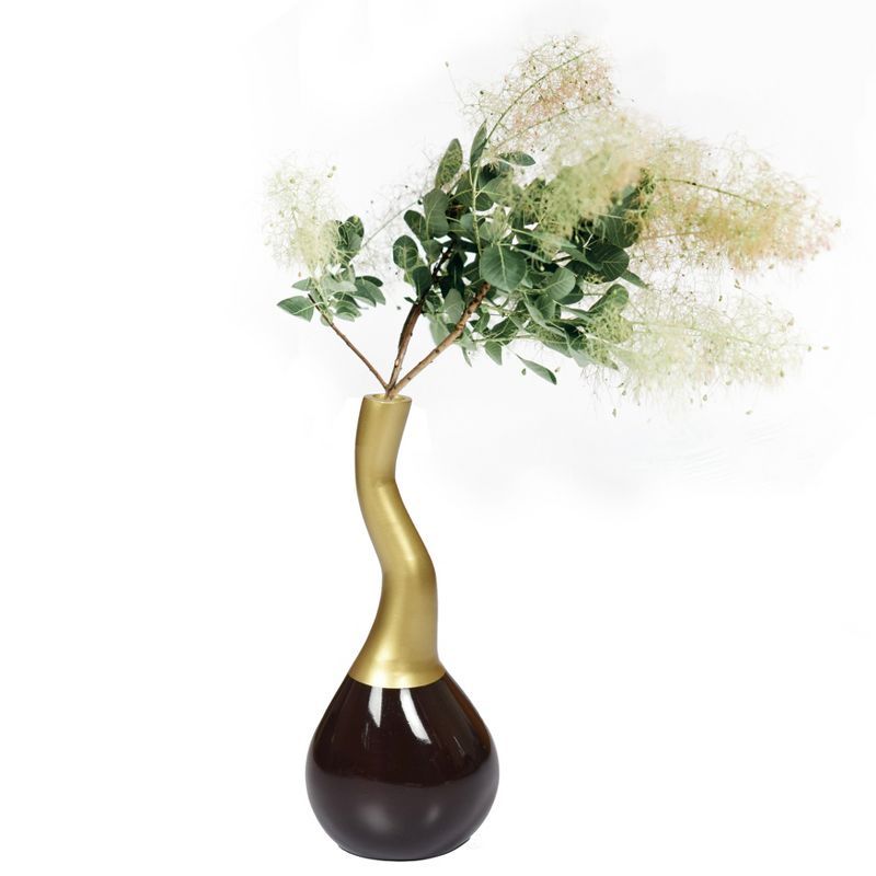 Modern Decorative 11" Brown and Gold Aluminum Table Vase