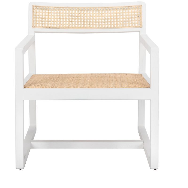 Transitional White and Natural Cane Elm Wood Accent Arm Chair