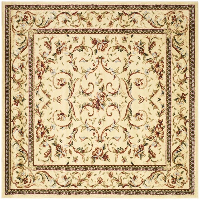 Ivory Floral Tufted Synthetic Square Area Rug