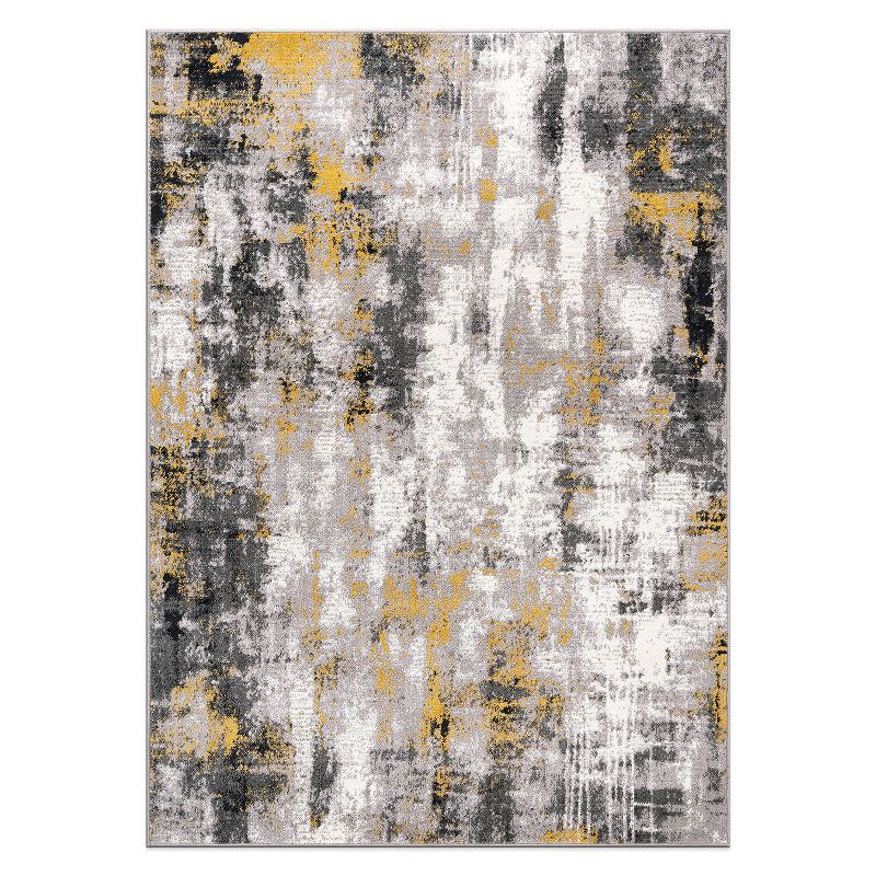 Tralee Yellow and Gray Abstract 5' x 7' Stain-Resistant Area Rug