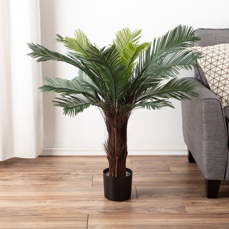 Lush Green 3-Foot Faux Cycas Palm Tree in Plastic Pot