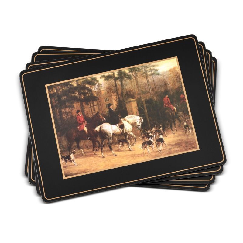 Tally Ho Black and Gold Hardboard Placemats Set of 4