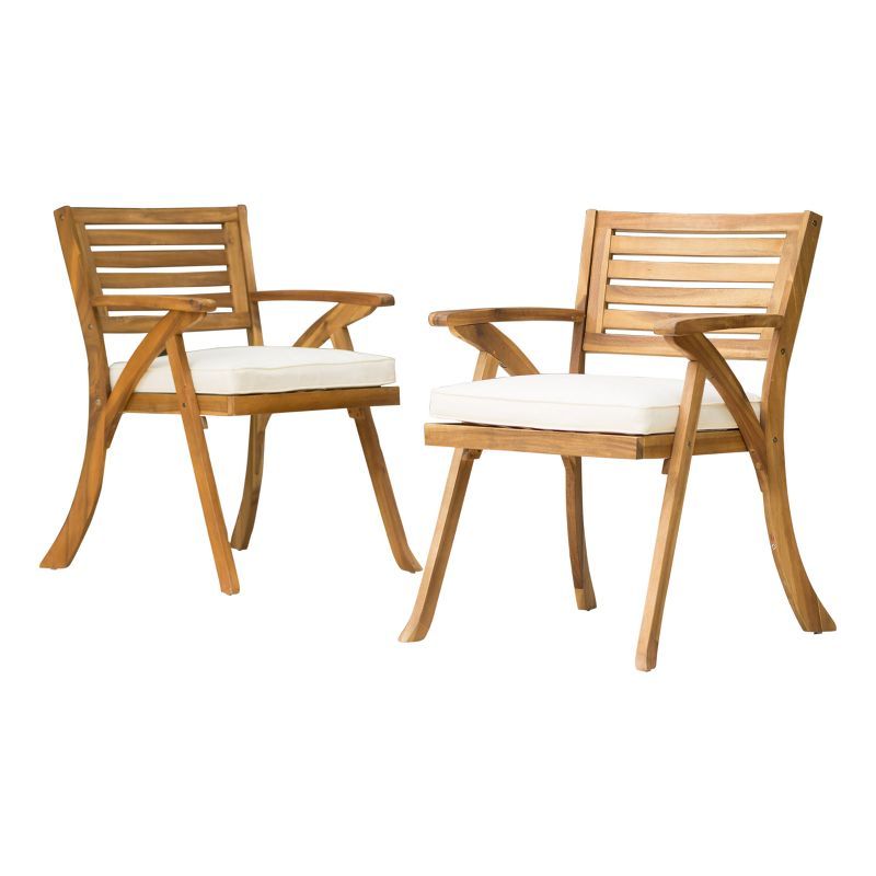 Hermosa Teak Outdoor Dining Chairs with Cream Cushions, Set of 2