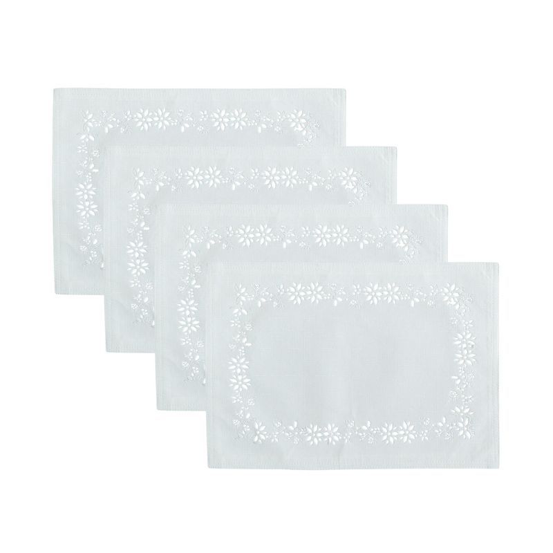 Ivory Laser-Cut Poinsettia Noel Fabric Placemats, Set of 4