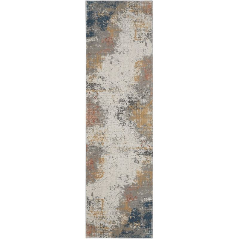 Elysian Grey-Blue Abstract Synthetic 26" Modern Runner Rug