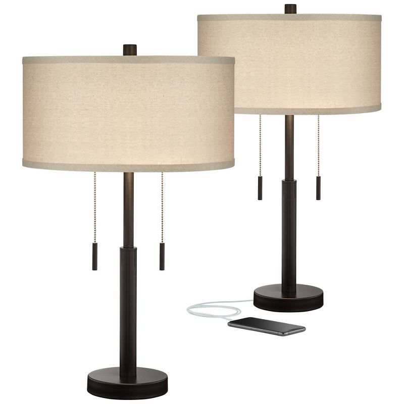 Bernie Bronze Industrial Table Lamps Set with USB Ports