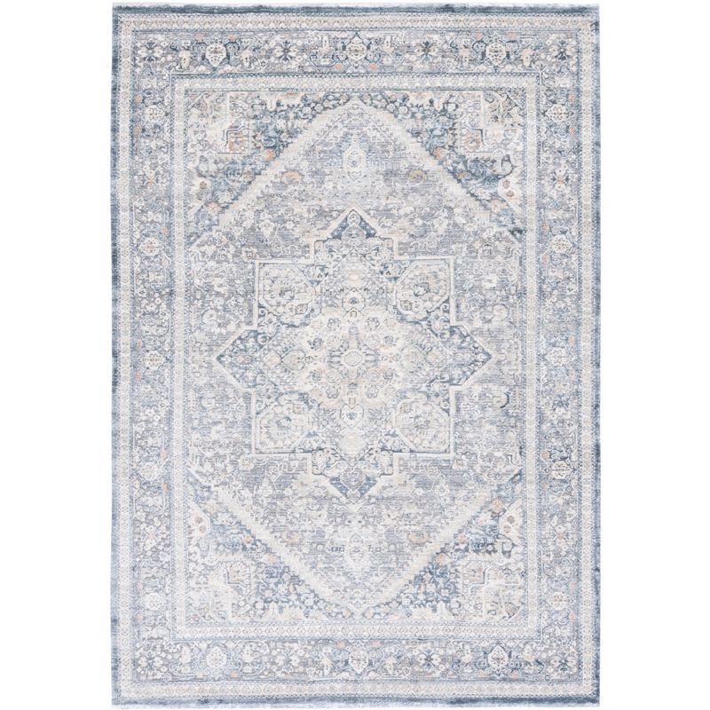 Hand-Knotted Blue Wool and Synthetic Oriental Rug