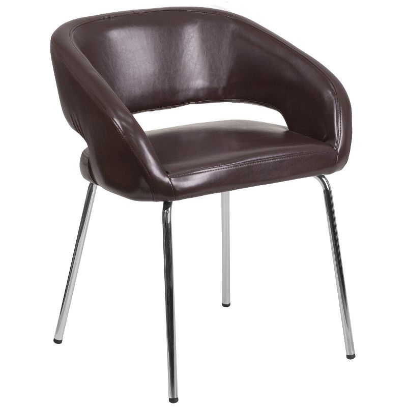 Fusion Series Contemporary Brown LeatherSoft Side Chair with Chrome Legs