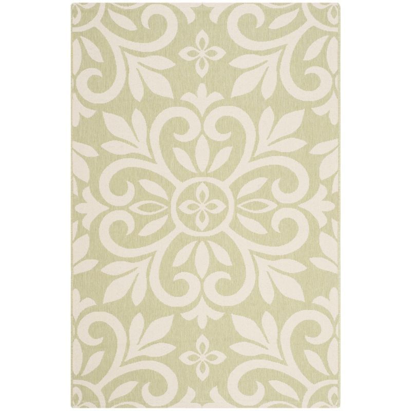 Beach Grass Green and Cream Synthetic Rectangular Area Rug