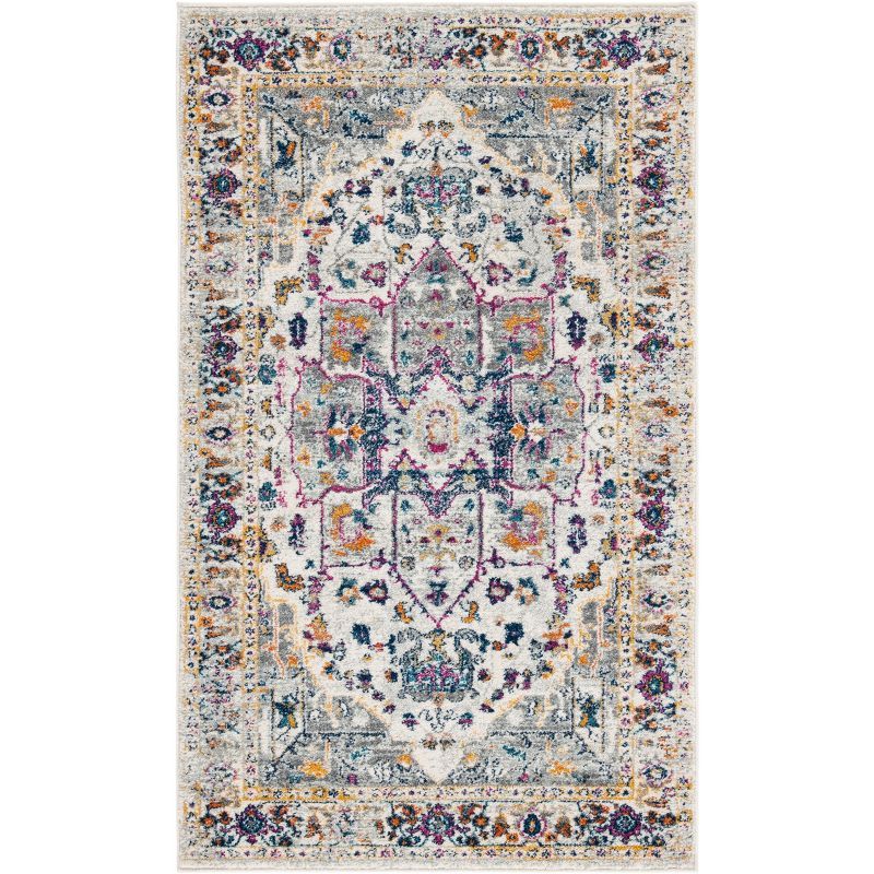 Ivory and Grey Round Hand-knotted Synthetic Area Rug