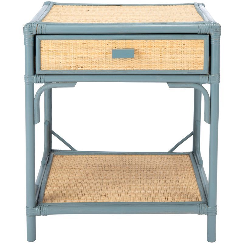 Roya Blue Gray and Natural Rattan 1-Drawer Nightstand