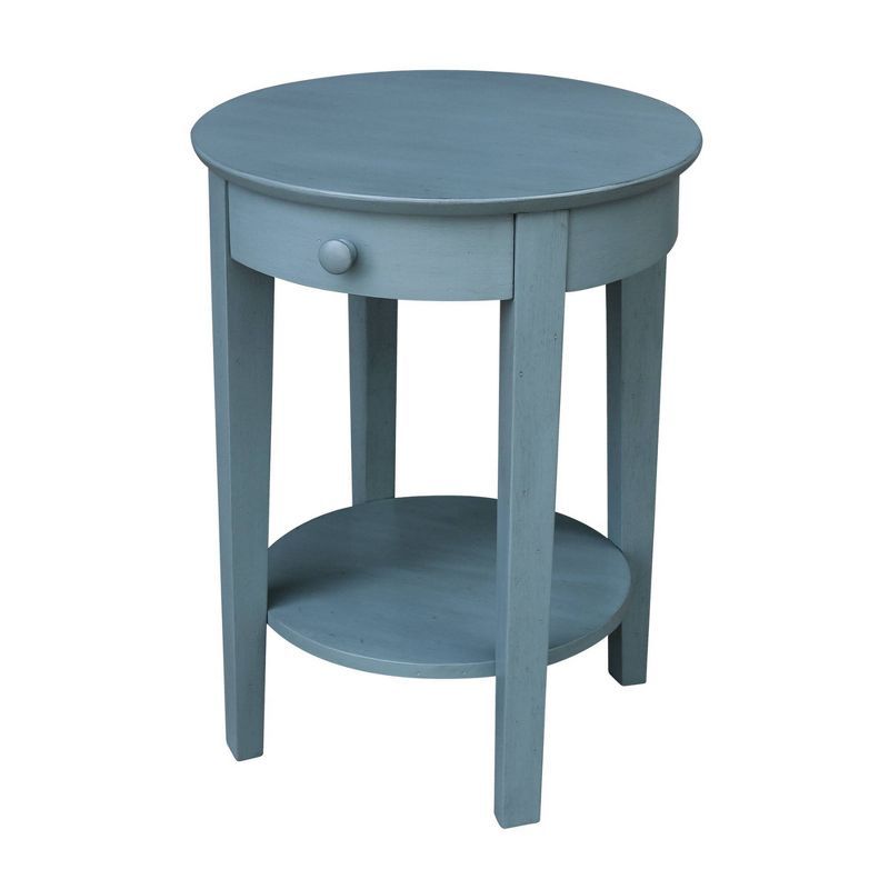 Ocean Blue Round Wooden Accent Table with Storage