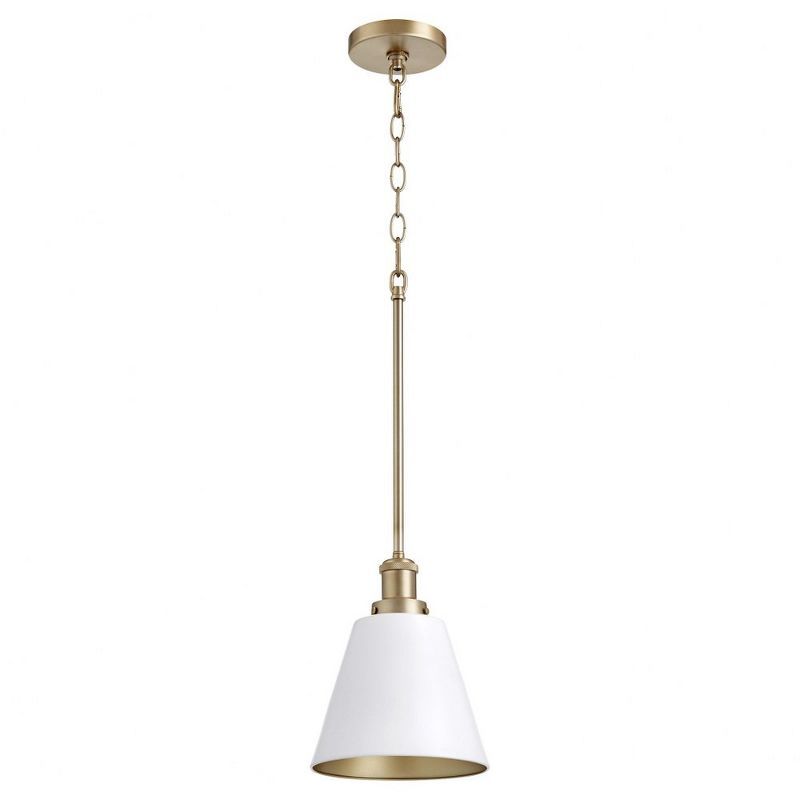 Studio White and Aged Brass Steel Cone Pendant Light