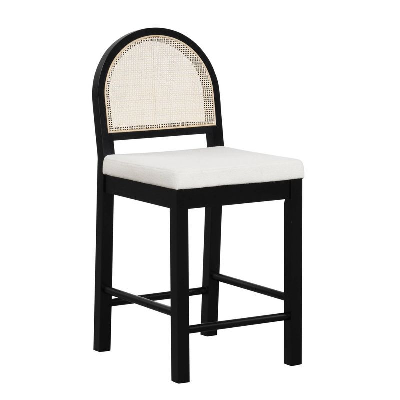 Bailey Black Wood and Rattan Counter Height Barstool