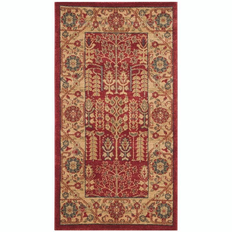 Mahal Red and Natural Rectangular Synthetic Area Rug