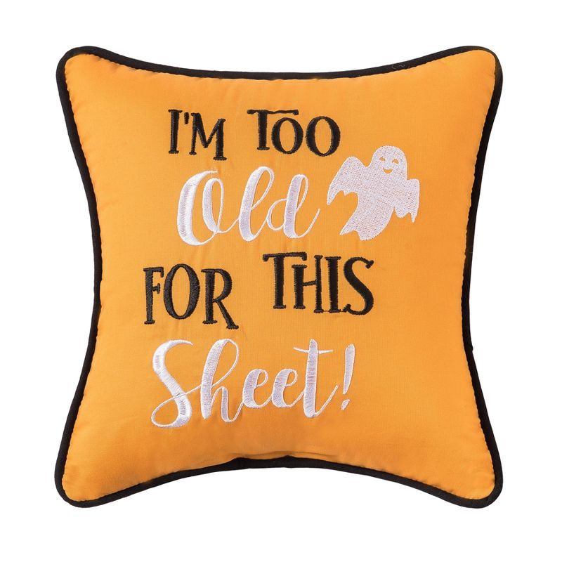 Halloween Orange Embroidered Square Cotton Throw Pillow