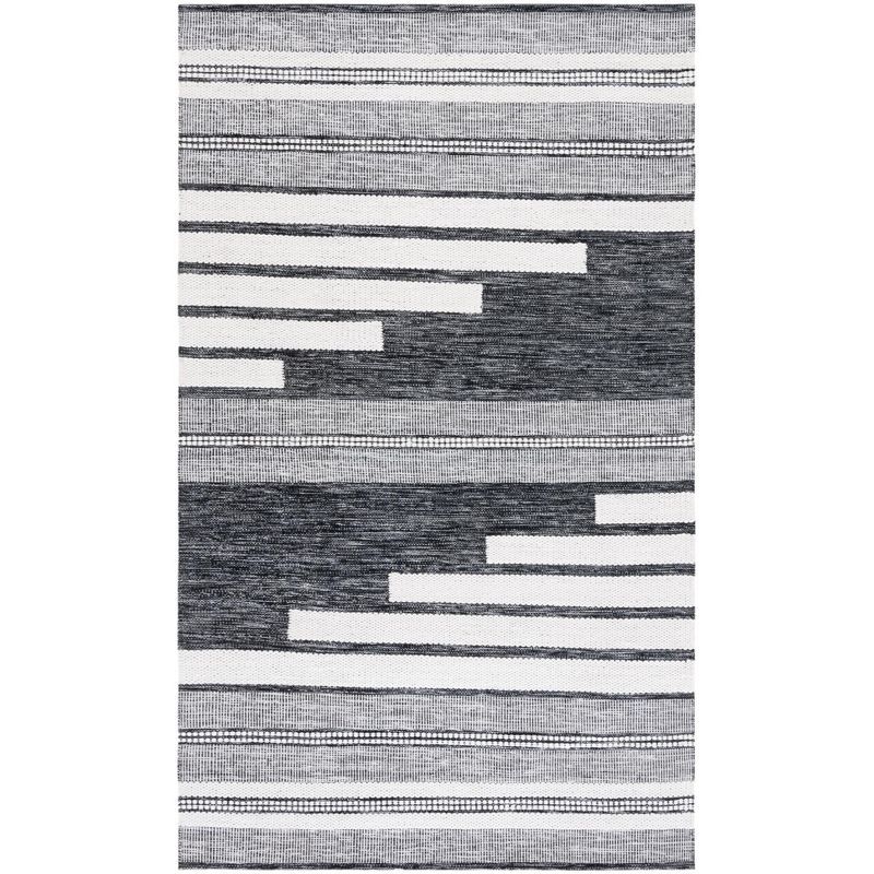 Bohemian Ivory and Black Handwoven Synthetic Stripe Area Rug 4' x 6'