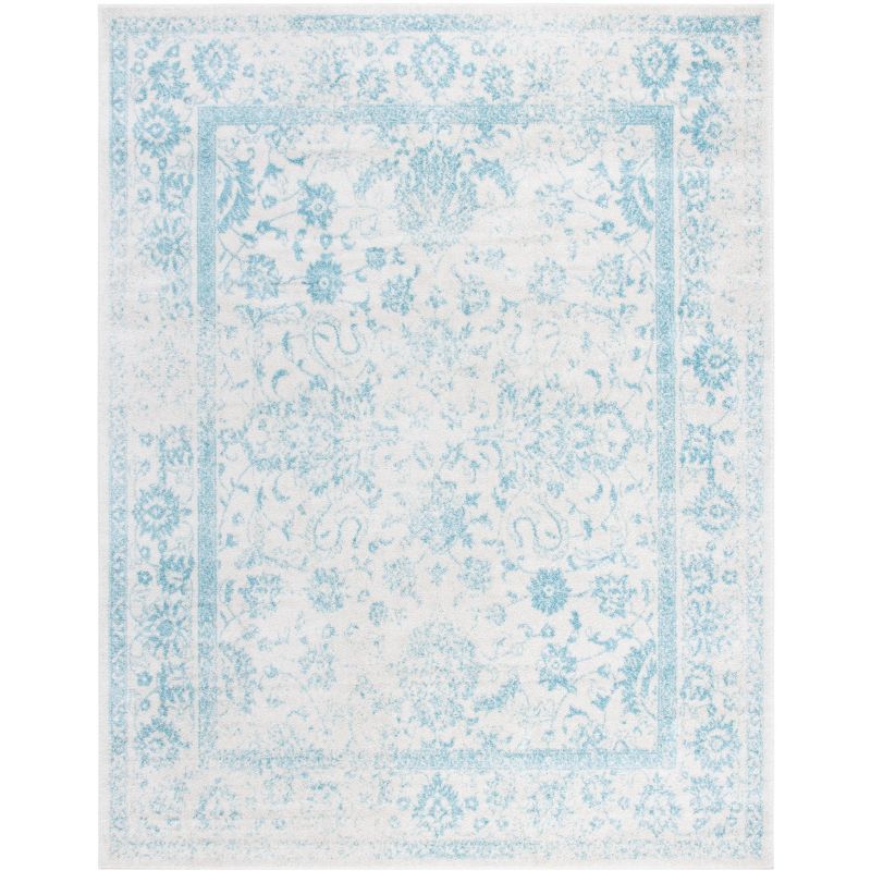 Ivory and Light Blue Floral Rectangular Area Rug, 6' x 9'