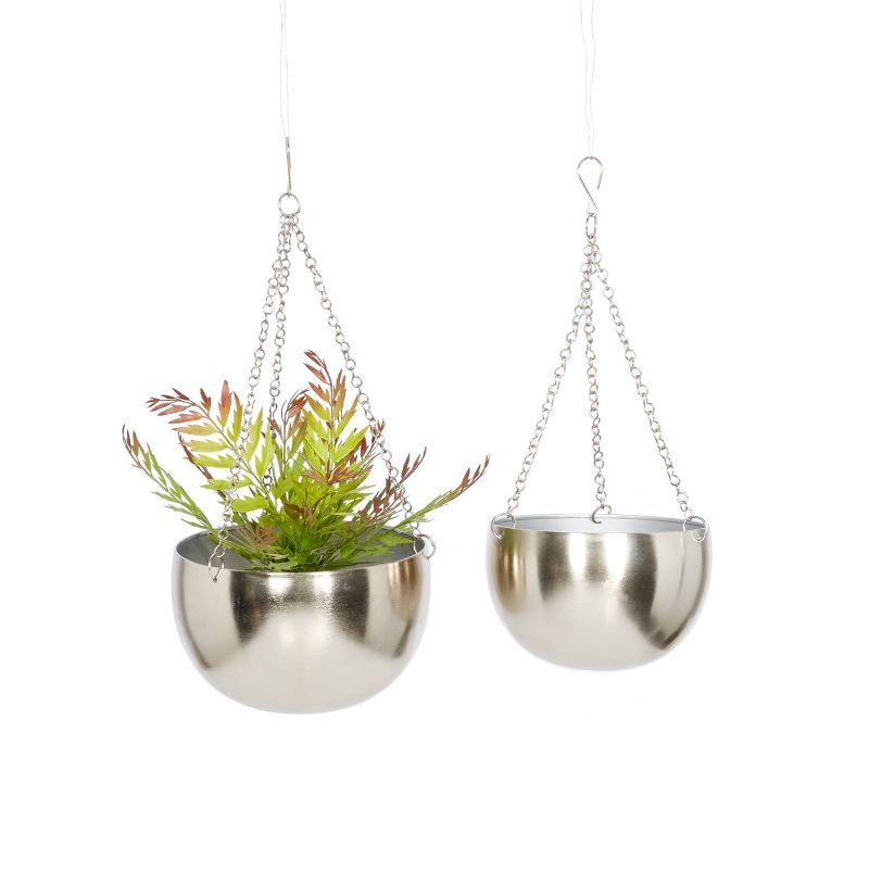 Set of 2 Silver Iron Hanging Planters with Chains