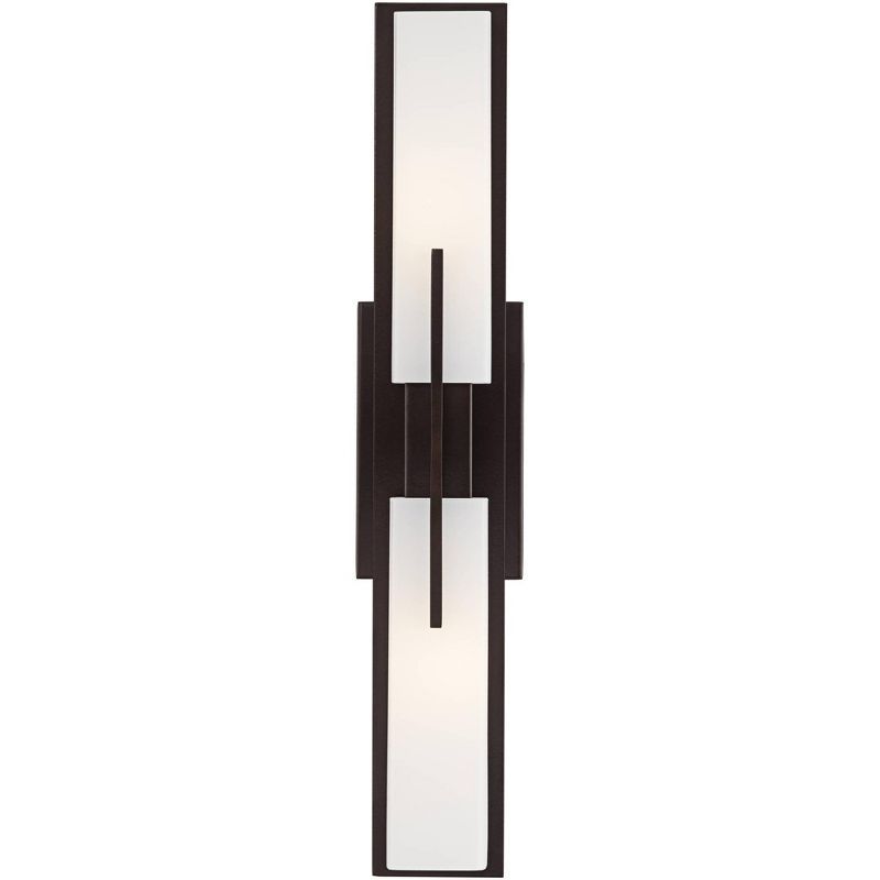 Midtown Bronze Metal Hardwired Wall Light with White Glass Shade