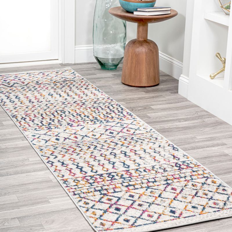 Arta Multi/Cream Geometric Synthetic Runner Rug, 2'-3" x 8'