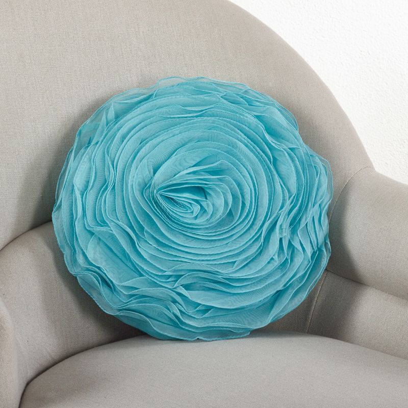 Turquoise Round Rose Design Throw Pillow