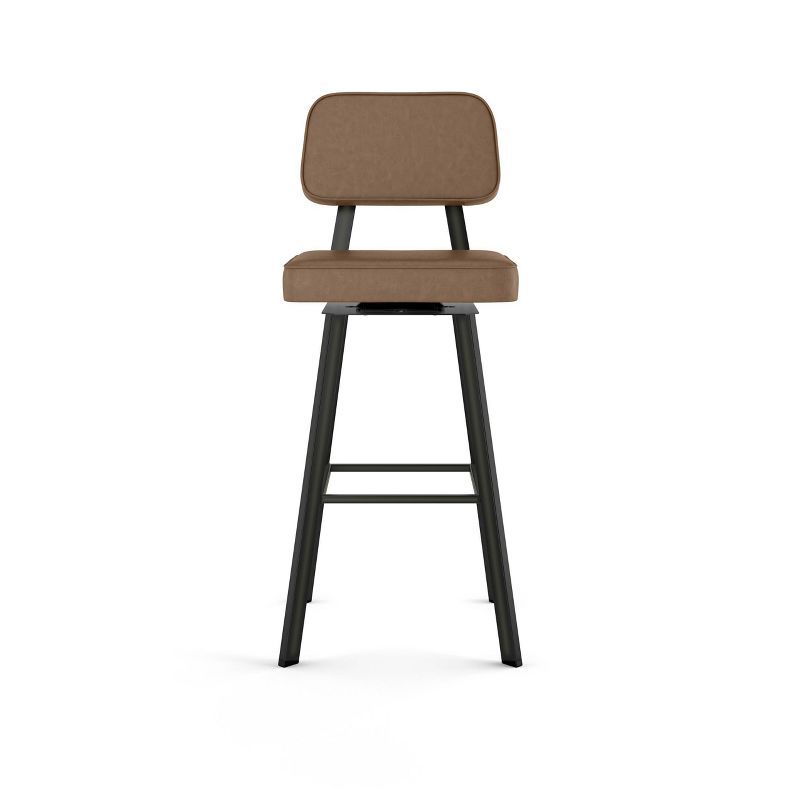 Brown Faux Leather Swivel Counter Stool with Gun Metal Finish