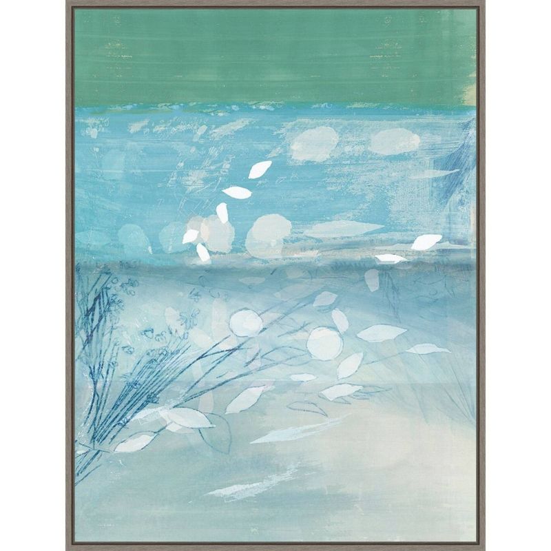 23" x 30" Teal and Blue Abstract Botanical Framed Canvas Print