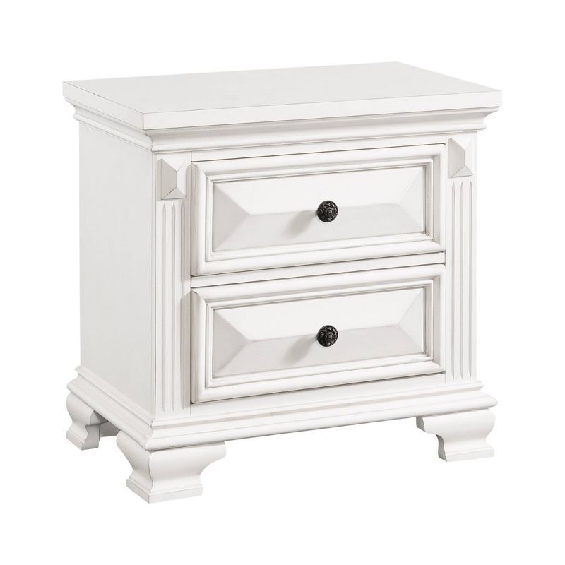White Solid Wood Transitional 2-Drawer Nightstand
