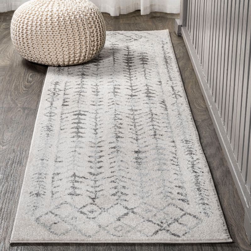 Ziri Moroccan-Inspired Cream & Gray 2' x 8' Synthetic Runner Rug