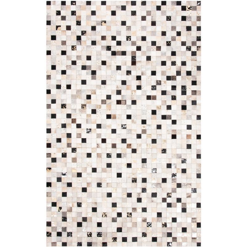Hand-Knotted Geometric Black Cowhide Area Rug, 5' x 8'
