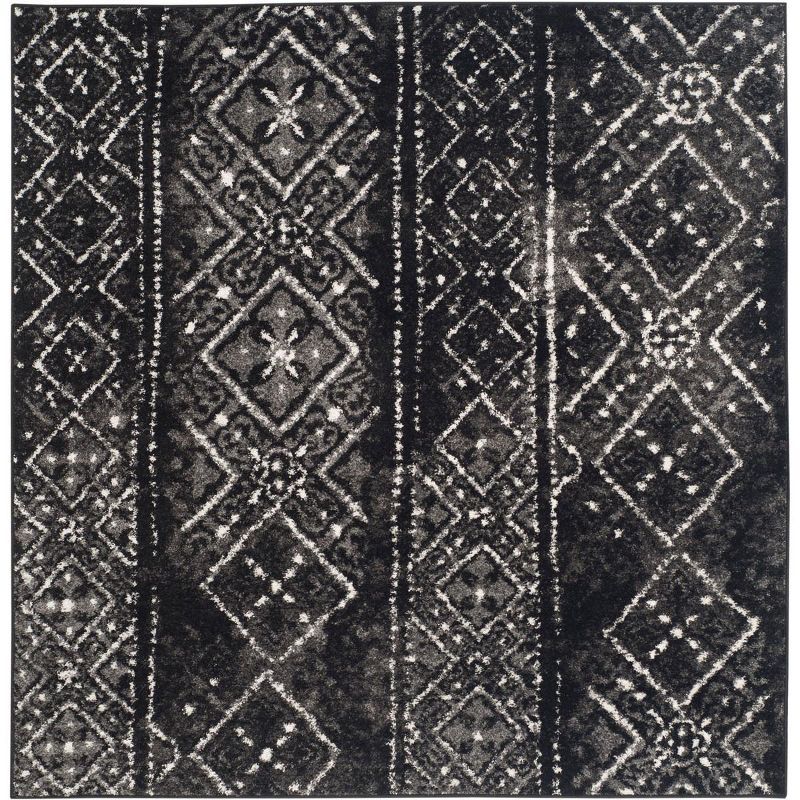 Adirondack Montague Geometric Easy-Care 6' Square Rug in Silver/Black