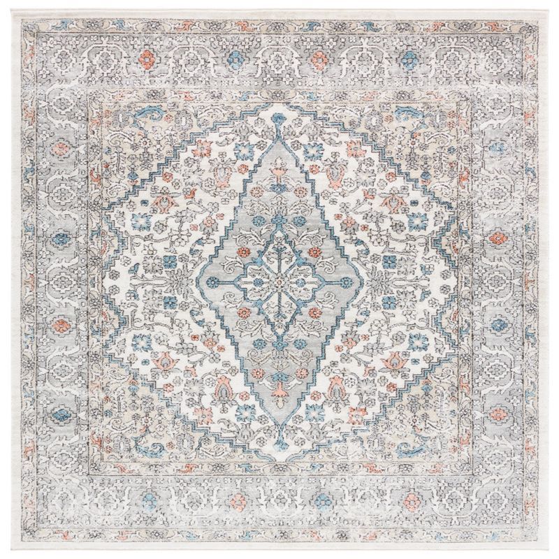 Ivory and Gray Medallion Synthetic Square Area Rug