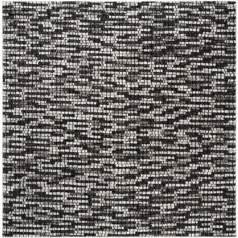 Light Grey and Charcoal Floral Synthetic Square Rug, 6'7" x 6'7"