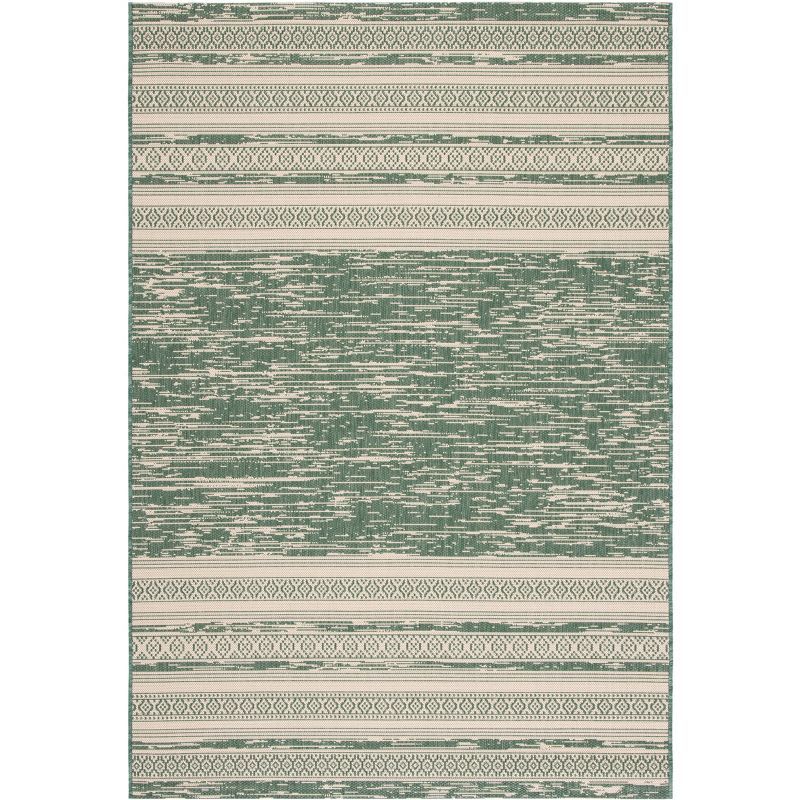 Safavieh Dark Green and Beige Rectangular Synthetic Outdoor Rug