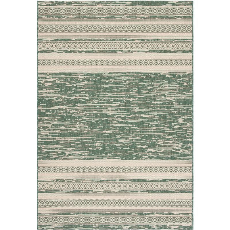 Courtyard Elegance 5' x 7' Dark Green & Beige Synthetic Area Rug