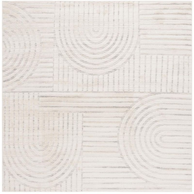 Elmhurst Ivory Geometric Hand-knotted Square Rug