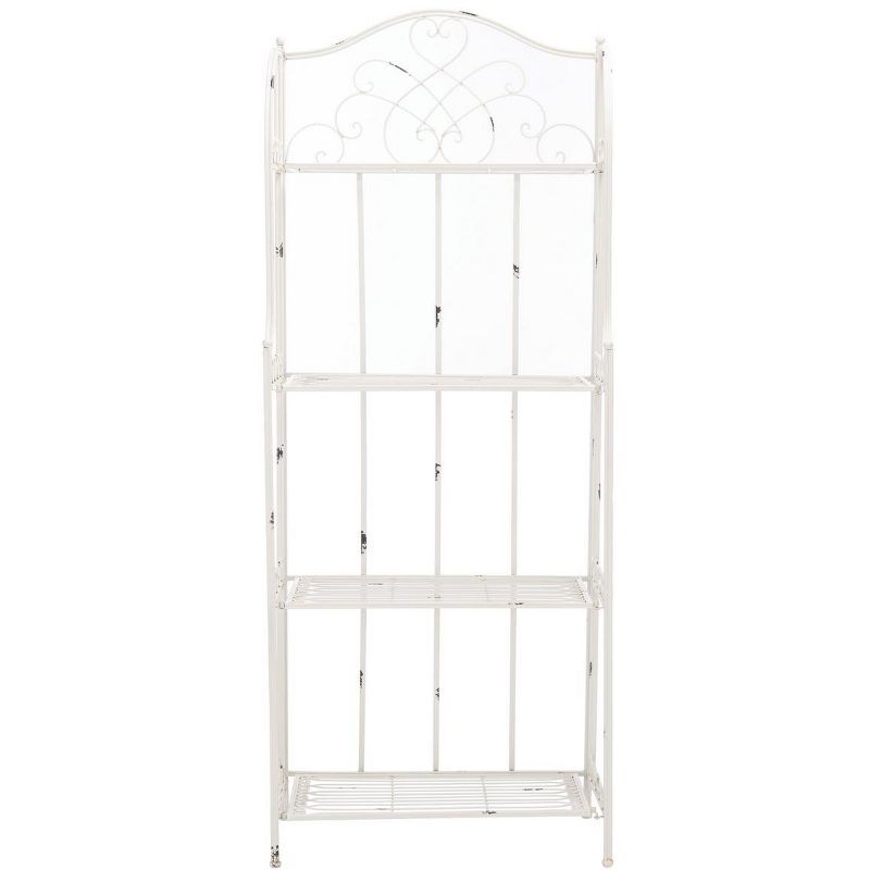 Amaris Antique White Wrought Iron 4-Tier Bakers Rack