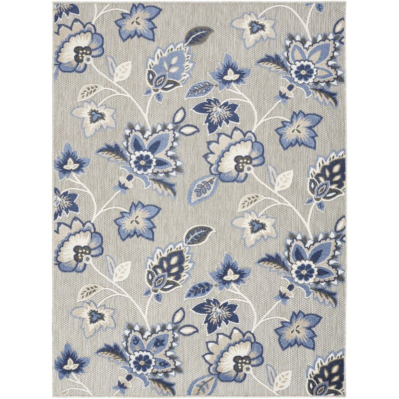 Blue Grey Floral Synthetic Rectangular 7' x 10' Area Rug