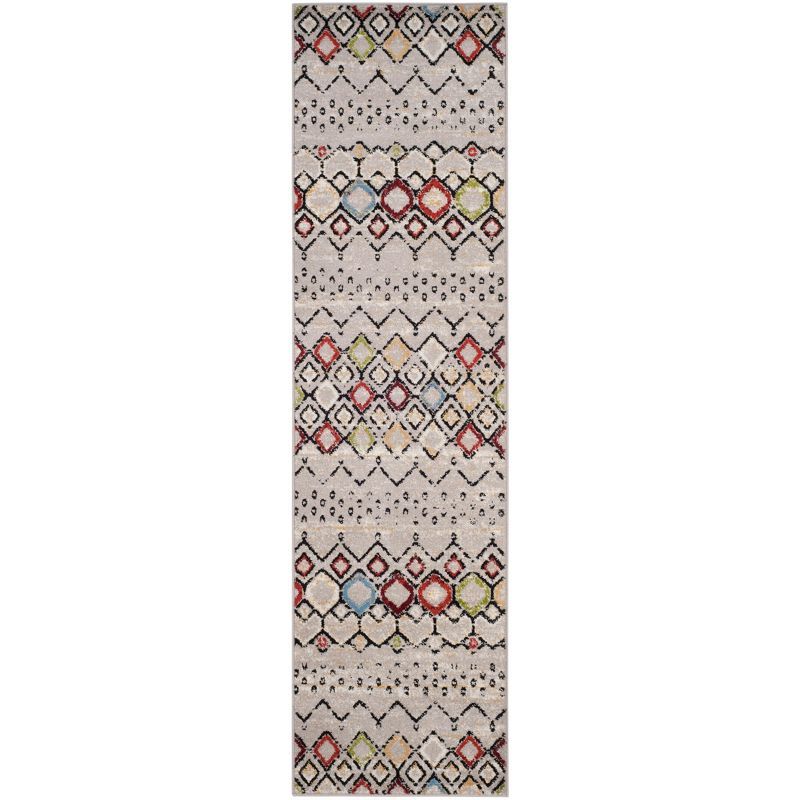 Light Grey Multicolor Geometric Low Pile Area Rug