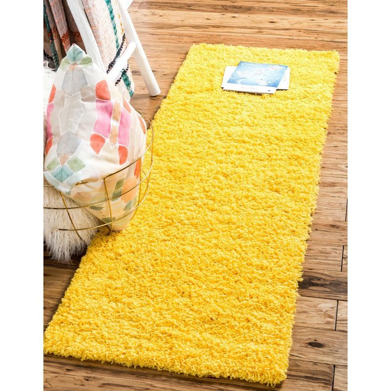 Tuscan Sun Yellow Luxurious Shag Runner Rug 2' x 6' 5"