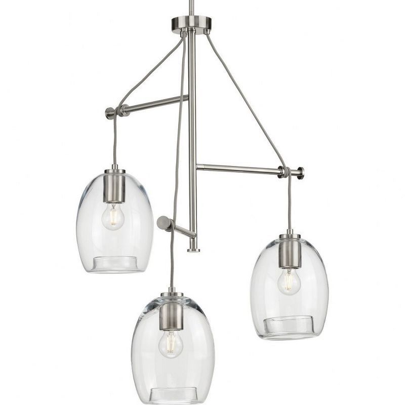 Caisson Brushed Nickel 3-Light Pendant with Clear Glass Shades